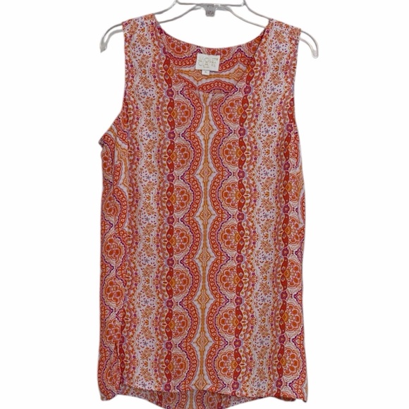 Violet & Claire Paisley Sleeveless Tank Top Orange Coral Size Small - Picture 2 of 7